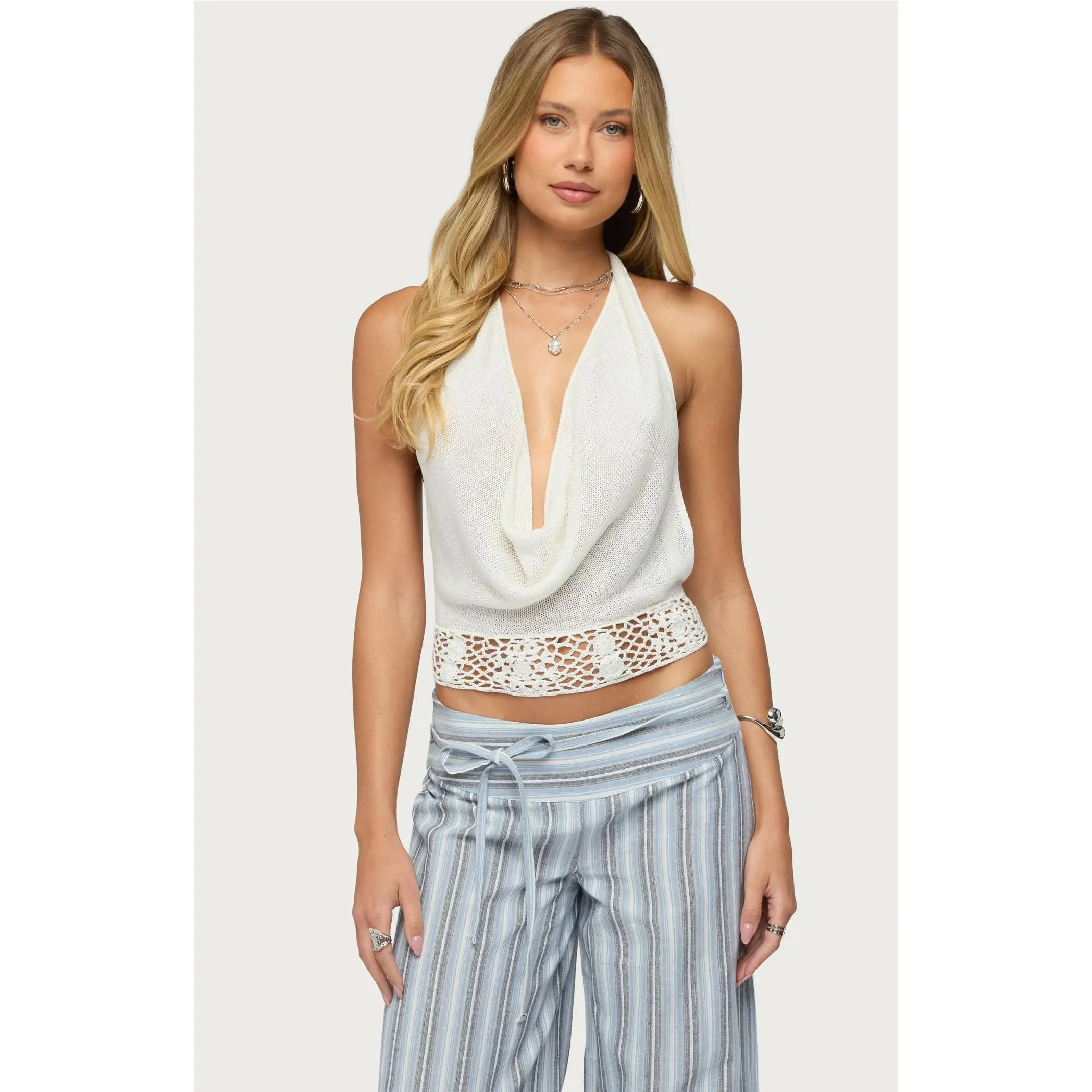 Edikted Women's Ennis Crochet Knit Top