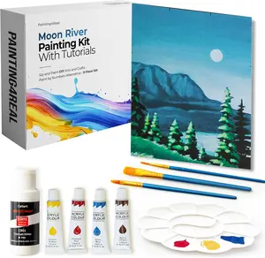 DIY Moon River Acrylic Painting Kit with Video Tutorials - 9pc Art Set for Adults and Beginners