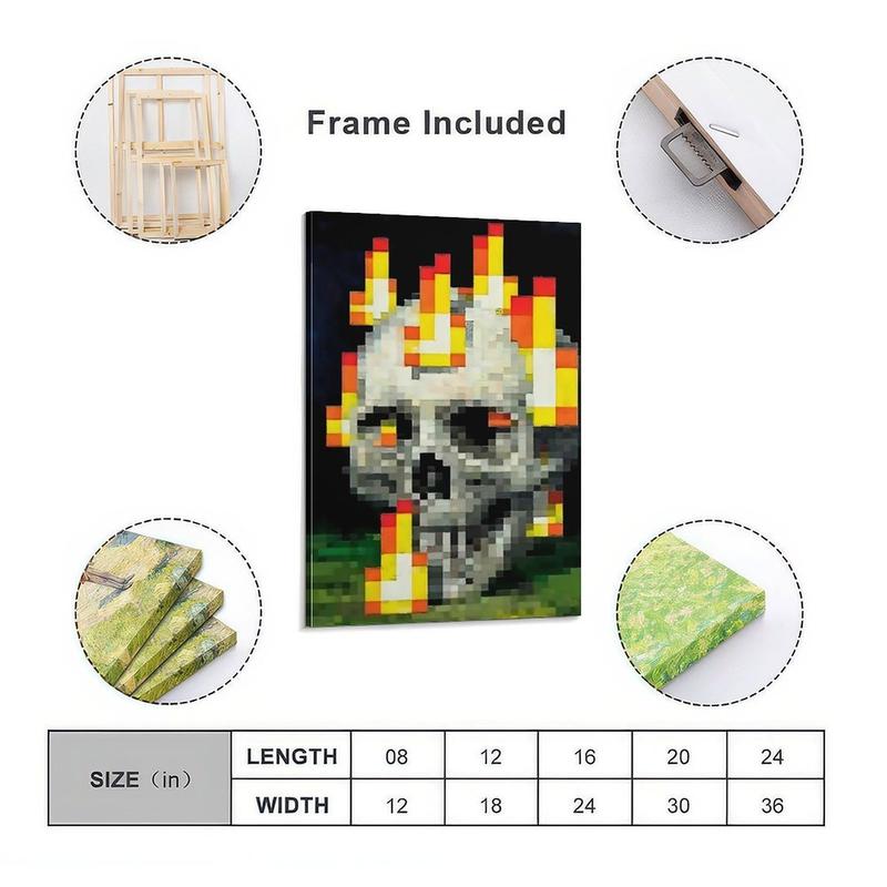 Vivid Pixel Skull Flame Canvas Poster, Art Decor Style, Indoor Wall Art, Posters And Prints, Suitable As Art Wall Painting for Bedroom, Office, Living Room, Cafe