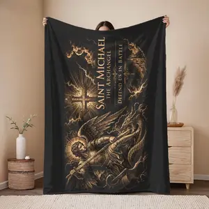 Saint Michael Blanket, Defend Us in Battle, Catholic Gift for Men, Archangel Michael Throw, Christian Prayer Blanket