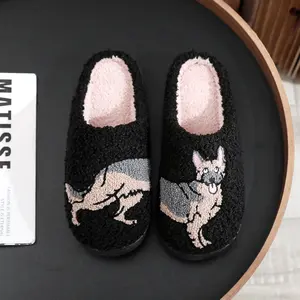 Hug Vogue Unisex German Shepherd Dog Embroidery Design Soft Plush Slippers Casual Comfortable Home Slipers Shoes For Fall Winter,Christmas Indoor or Outdoor
