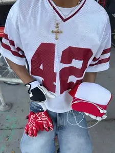 Retro 42 Breathable Mesh Jersey | Y2K street style, white and red cropped T-shirt, suitable for game day and casual wear, TikTok popular sports aesthetic
