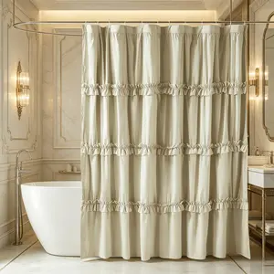 French Vintage Camel Ruffle Shower Curtain, Soft Polyester, Bathroom Decor, Hotel Bedroom Salon Curtains, Perfect Gift Choice
