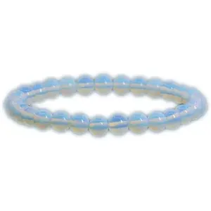 Angelstones Synthetic Opalite Moonstone Glass 6mm Round Beads Stretch Bracelet 6.5 Inch