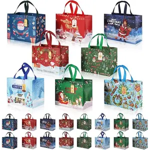 16 Pack Christmas Gift Bags with Gift Tags, Medium Size 12.8 X 9.8 X 6.7 Inches with Handle Reusable Tote Bags For Xmas Gifts Wrapping, Presents, Shopping, Party