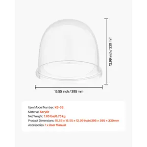 VEVOR Cotton Candy Machine Cover, Transparent Acrylic Dome Bubble Shield, Cotton Candy Machine Bubble Shield Compatible with 15inch Cottons Candies Machines Bowl for Party, Shops, Bottom Groove Design