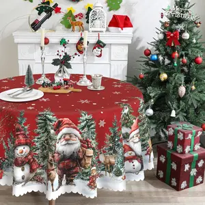 Red Snowman Christmas Tablecloth with Water Resistant Finish for Dining