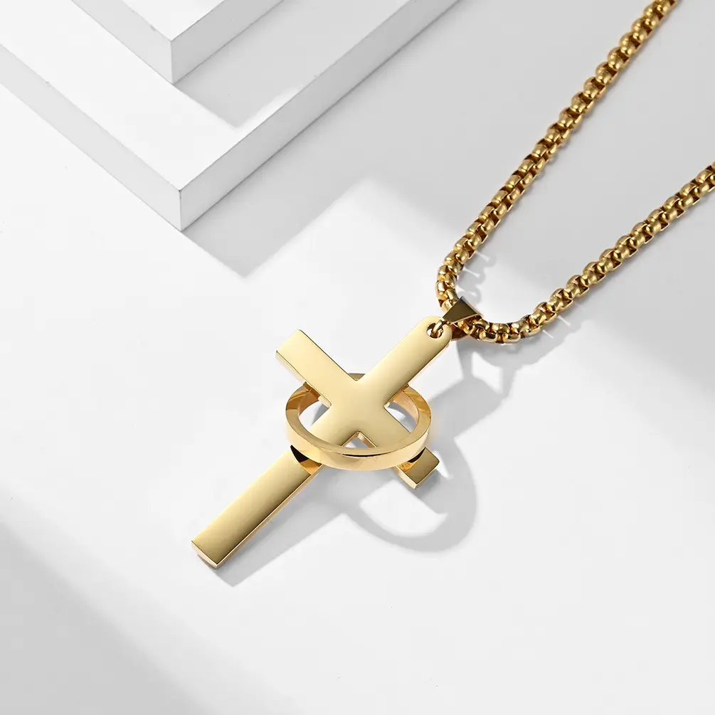 cold neutral wind stainless steel cross necklace, genderless personality hip hop hipster cross pendant