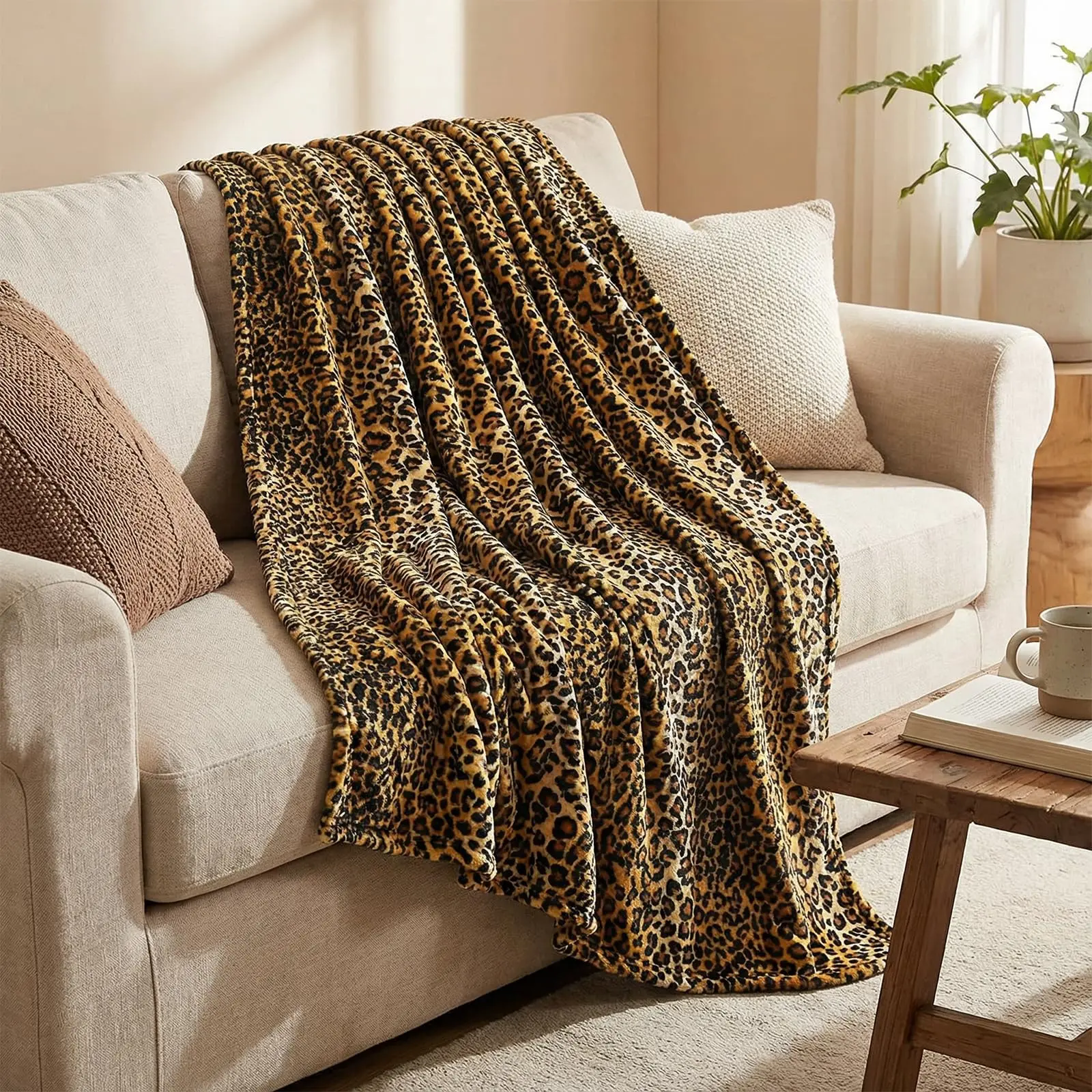 MACEVIA Flannel Fleece Throw Blanket for Couch, Leopard Print Blanket for Adult, Lightweight Cozy Soft Cheetah Blanket for Bed Sofa 260GSM, Suitable for All Seasons (Brown Leopard,50x60inches)