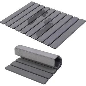 Foldable Stone Bath Mat, Absorbent Diatomaceous Earth Mat, 24" x 16" Non-Slip Quick Drying, Compact and Easy to Store Bath Mats for, Easy to, Dark Gray