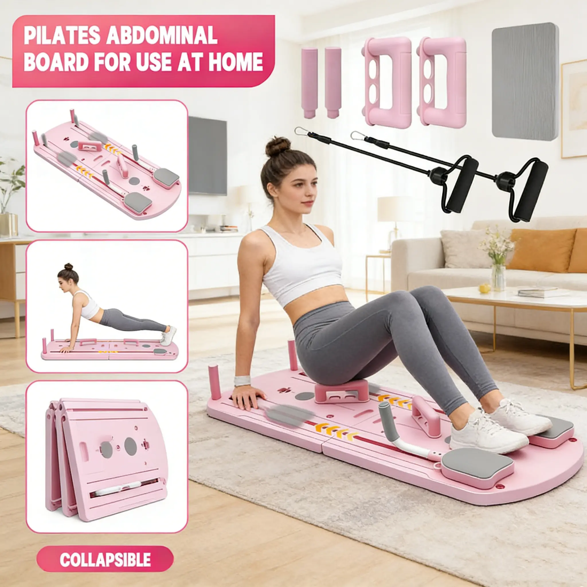 8-in-1 Multifunctional Foldable Stretch Board - PP Material Home Exercise Equipment, Multifunctional Workout Station, Deformation-Resistant, Safe, Body-Stretching with Resistance Bands, Birthday Gift,summerwins