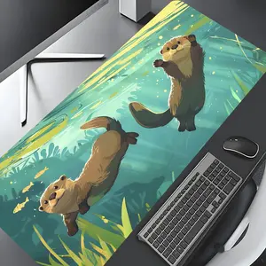 Green Cute Otter Extra Large Gaming Mouse Pad,Aesthetic Desktop Decoration Drotection Pad,Washable Rubber Pad Non-Slip Lock Edge Multi-Size Mouse Pad Suitable For Home Office,Good Gift for Family and friends