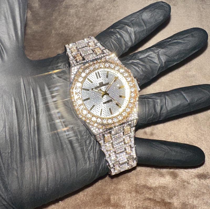 18k Gold/White Gold Unisex Octagonal ICED-OUT Bustdown Hip-Hop Watch