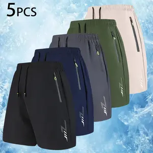 Men's Ultra-Lightweight Running Shorts 5-Pack - Quick Dry Breathable Thin Fabric for Summer Sports Solid Color Textured Wrinkle Resistant Reflective Strips Gym Sport Menswear Plain