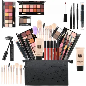 All in One Makeup Gift Set for Women Full Kit for2x14-color eyeshadow palettes,5xlipgloss sets,mascara,eyeliner,eyebrowpowder,eyebrow pencil, foundation, highlighter stick etc