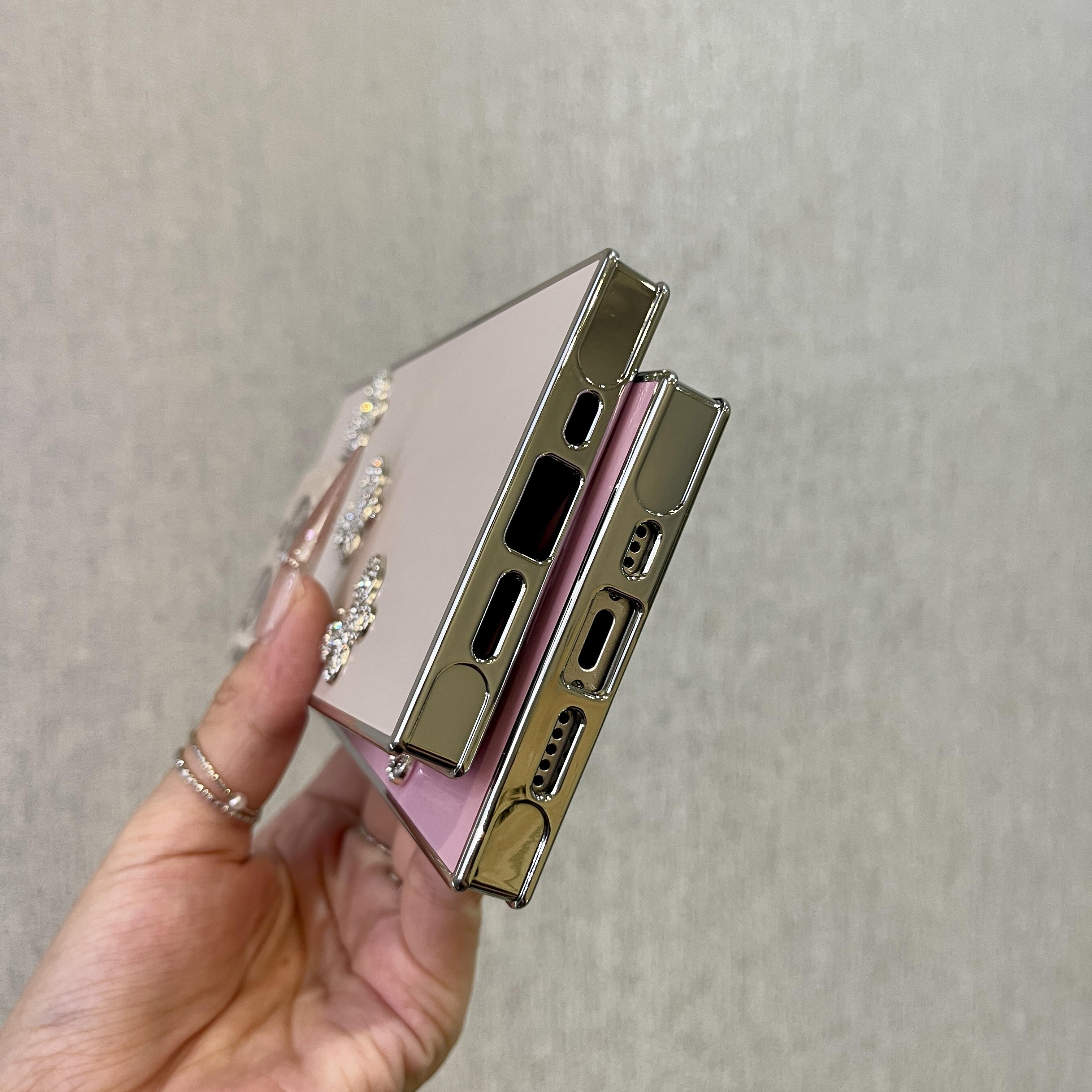 Luxury 3D Rhinestone Butterfly Square Edge Phone Case, Bling Glitter Electroplated Full Camera Protection Shockproof Cover for junk