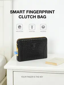 Men's Fingerprint Lock Handbag Lion Print Security Anti-Theft Smart Technology Gift Box Included Perfect for Gifts