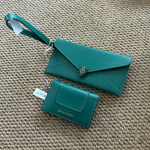 Pre-owned Bulgari Bvlgari Green Leather Serpenti Forever Flap Wristlet Wallet WWL