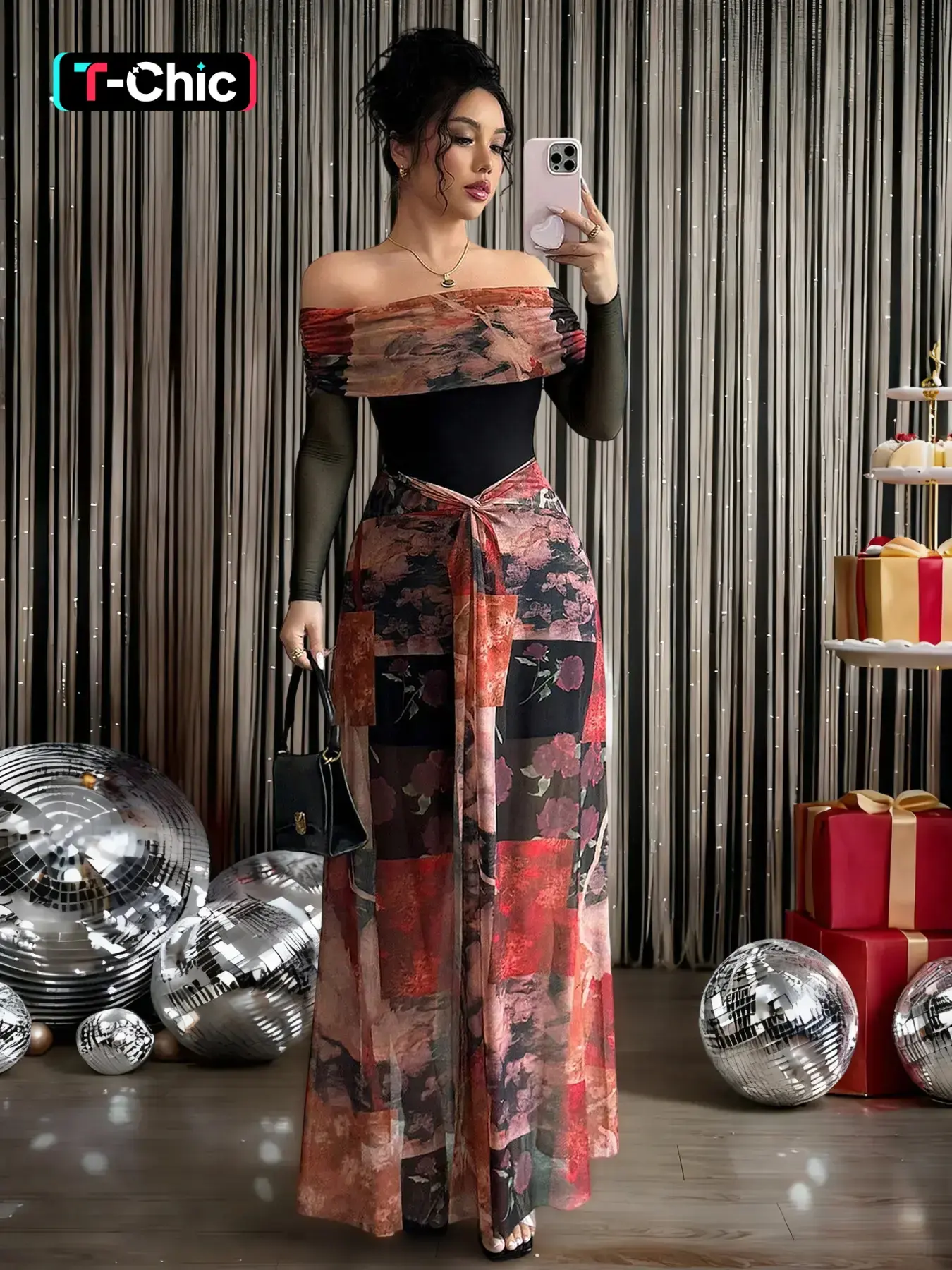 Women's Elegant Feminine Floral Print Knit Fitted Dress, Long Sleeve A-Line  Maxi Dress, Casual Chic Summer Fashion, Available in Multiple Colors -  TikTok Shop