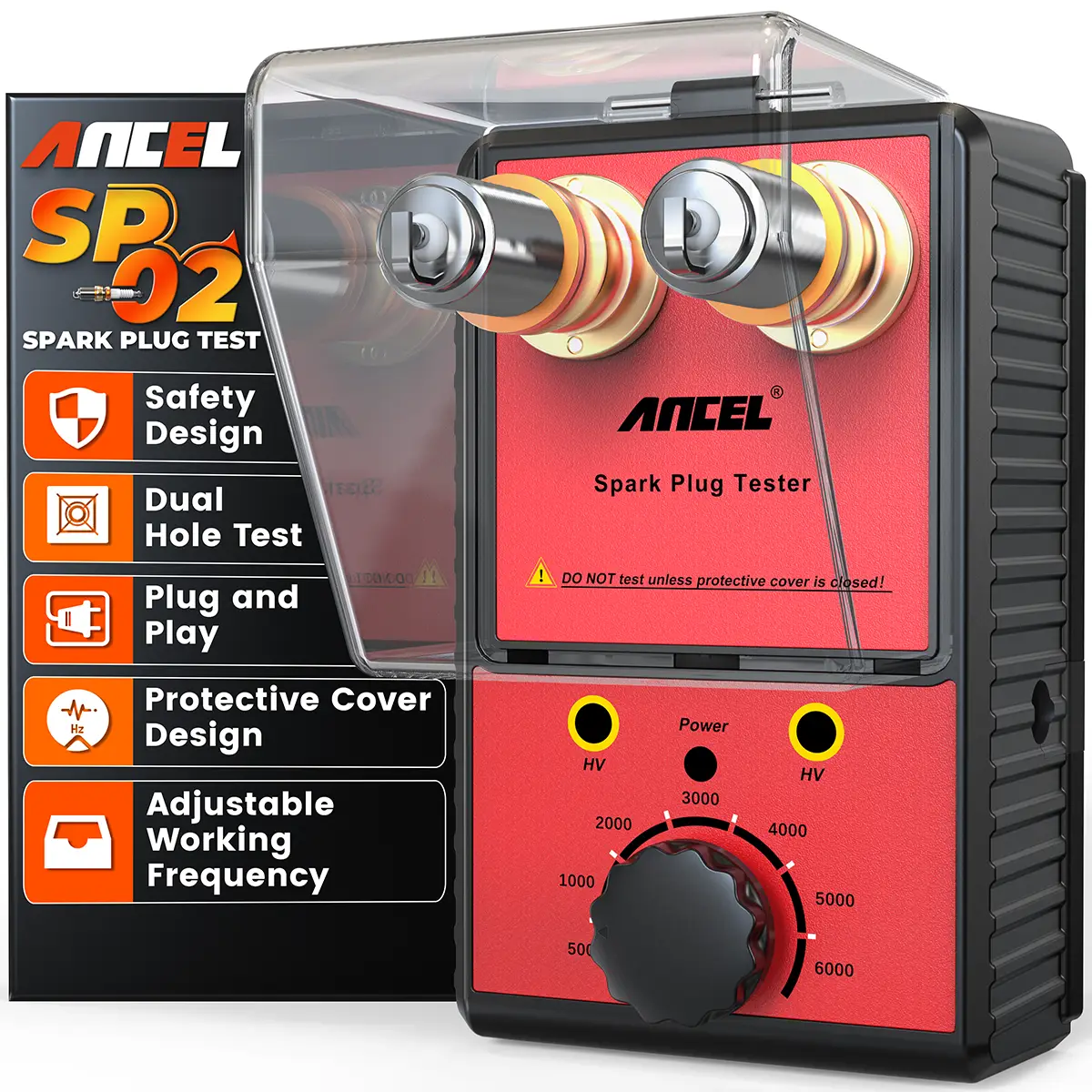 ANCEL SP02 Spark Plug Tester Automotive Engine Ignition Coil Tester Dual Holes 0 to 6000RPM Adjustable Working Frequency Car Spark Plug Gap Tool