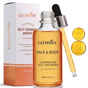Glossiva Self Tanning Drops - Sunless Tan for a Sun-Kissed Bronze - Beauty Skin Self Tanner - Gradual Glow for Face and Body - Long-Lasting for a Week