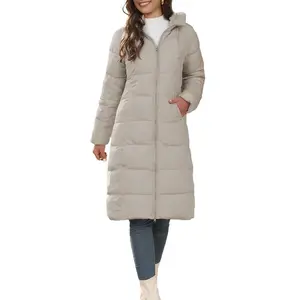 Women Ladies Girls Long Puffer Jacket Winter Warm Quilted Coat Long Sleeve Zip Up Outwear with Hood Casual Womenswear