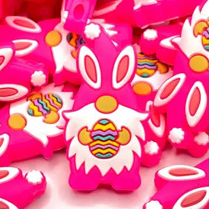 1pc Pink Easter Vibes Silicone Focal Beads - Cute Bunny Gnome Beads with Cute Easter Egg DIY Supplies