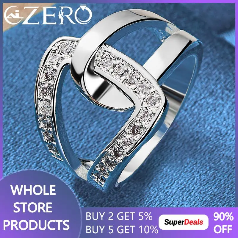 ALIZERO 925 Sterling Silver Geometry AAAAA Zircon Ring For Women Men Wedding Rings Engagement Band Fashion Party Jewelry Gifts