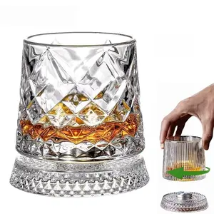 1 Piece 360-Degree Rotating Crystal Glass Cup, Luxury Star-Cut Design Stress-Relief, European Style Whiskey Wine Glass, For Bar Home Gift-Giving, High-End Exquisite Practical