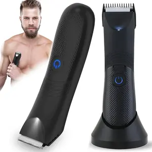 Men's Portable Hair Trimmer, Rechargeable Shaver with LED Light & Ceramic Blade, Body Groomer for Men, USB Charging Electric Razor