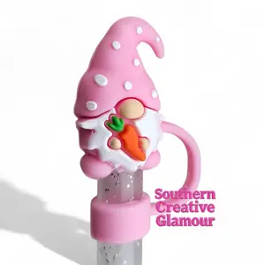 Pink Easter Gnome 10mm Silicone Straw Topper | Fits 10mm Straws