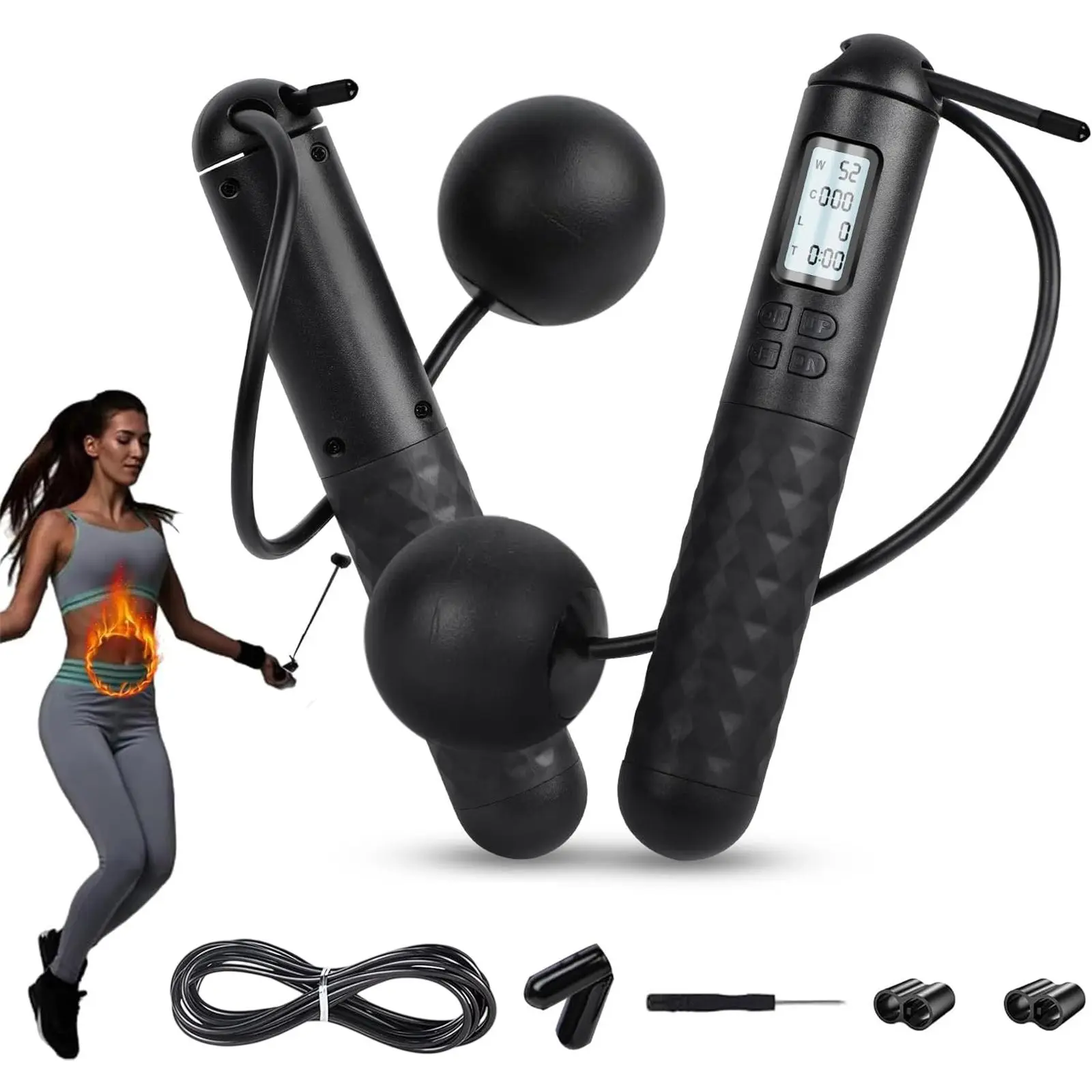 Homhut Skipping Ropes for Adults -Cordless Counter Jump Rope with Large Cordless Ball-Weighted Jump Rope for Women with LCD Display