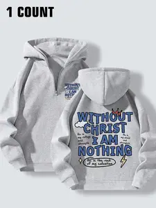 Men's Half-Zip Hoodie, Long Sleeve Casual Loose Fit Design, Comfortable Thick Knit Fabric for Daily Wear, Ideal Choice for Autumn & Winter Seasons, Graphic Sweatshirts