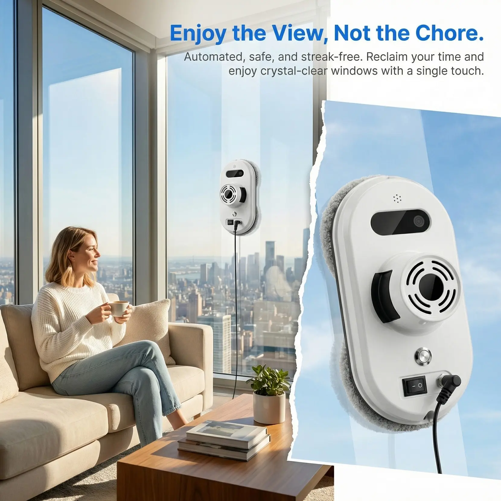 Smart Electric Window Cleaning Robot S1, Home Glass Cleaner, Automatic Window Cleaner, High-Rise Windows Mirror Tile Cleaner, Remote Control Operation