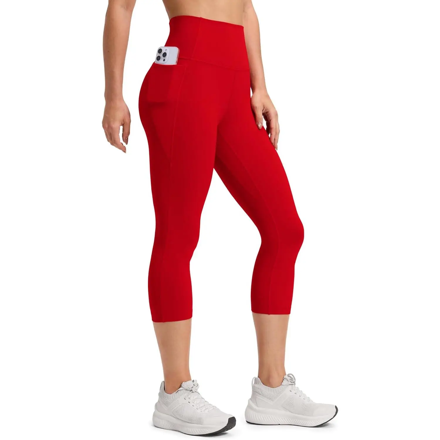 Women's Elastic High Waisted 21in Crop Workout Capri Leggings with Pockets - Gym Maternity Athletic Wear, 21 Inches
