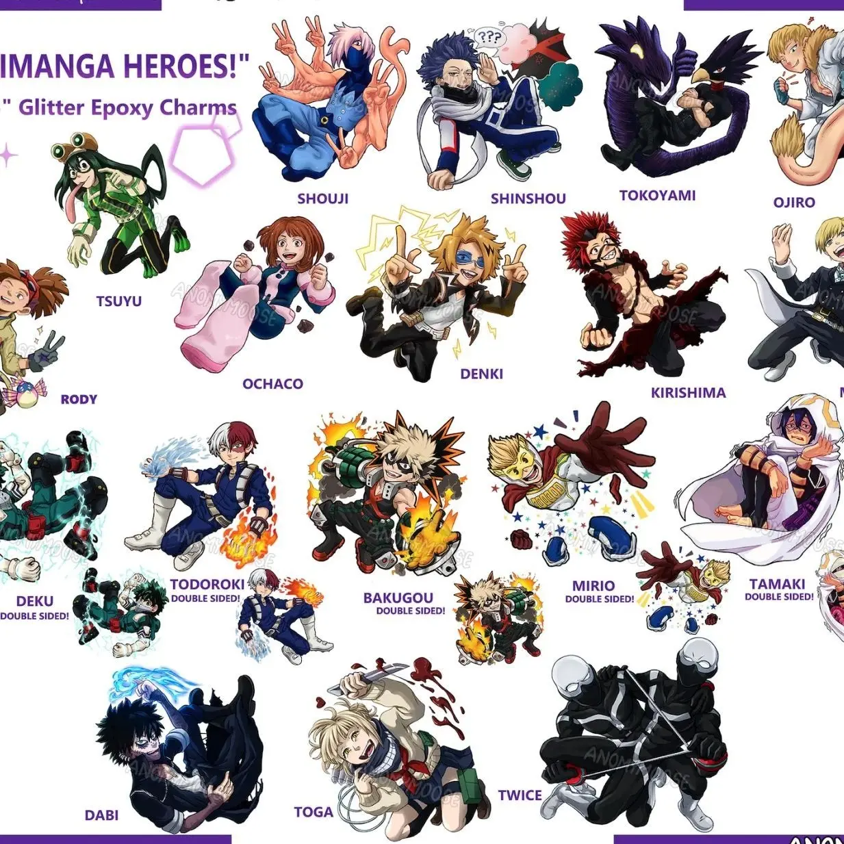 Animanga Heroes Character Glitter Acrylic Keychains