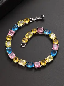 1PC ICED CHICS colorful Zircon bracelet, a colorful square accessory, vibrant and versatile, the best gift for mom and girlfriend, Cubic Zirconia bracelet