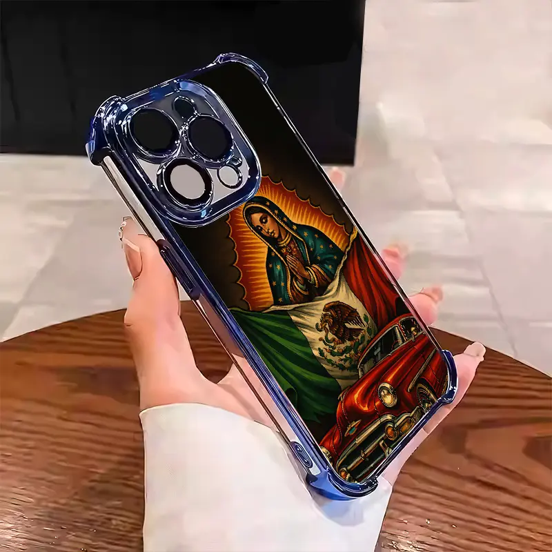 Our Lady of Guadalupe design Vintage Mexican flag pattern Suitable for Aesthetic Electroplated TPU Casing For iphone 17 16 15 14 13 12 11 PRO PLUS MAX Samsung S26 Four Corners Anti-Fall Transparent Casual Soft Silicone Phone Cases  L1792