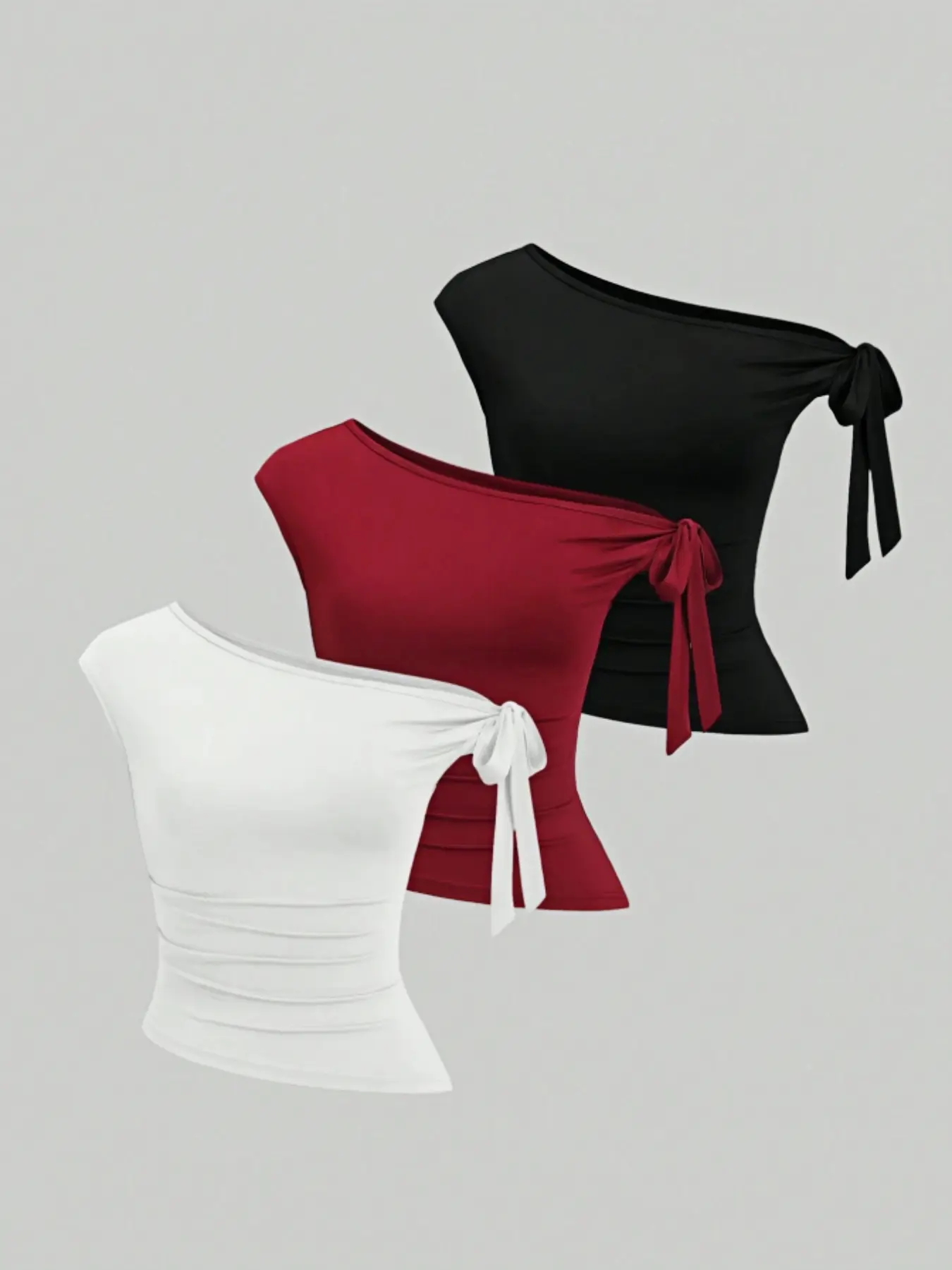 Fashion Daily Casual Versatile Elegant Off-Shoulder Tie Back Adjustable Fitted Casual Summer Sleeveless Vest Tank Top Set, Three-Piece for Women, Stylish and Comfortable, Cami Top Set, Summer Tops Trendy