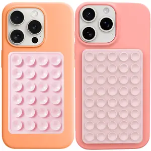 2 Pack Suction Cup Phone Case Mount Double-Sided, Silicone Sticky Cellphone Stand for iPhone Android, Hands-Free Strong Grip Holder for Selfies Video