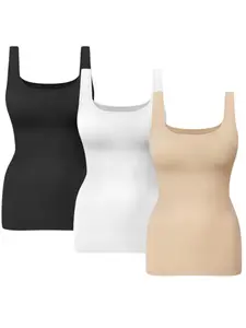 1/2/3 Piece Women's Tummy Control Shapewear Tank Tops Seamless Square Neck Compression Tops Slimming Body Shaper Camisole