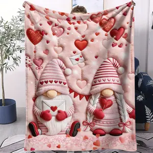 Heart Envelope Dwarf Valentine's Day Quilted Blanket, 3D Embroidered Rabbit Fur Texture, Romantic Warm Cover, Cozy and Comfortable