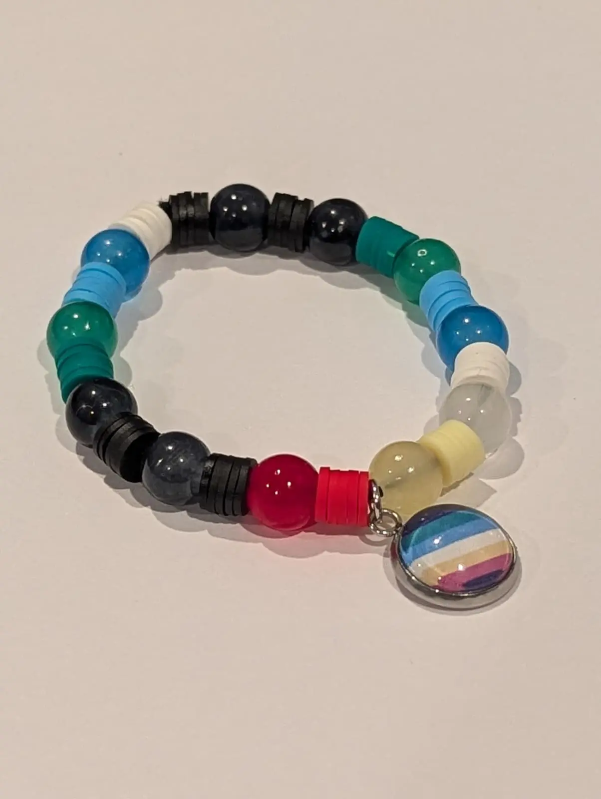 Disability Pride Glass Heishi Bead Bracelet, Fashion Costume Jewelry Accessory