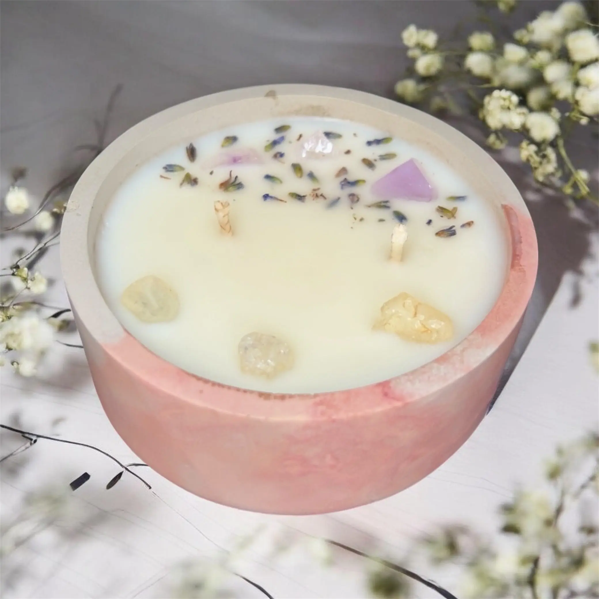 Summer Bombshell | 8 oz Concrete Candle | Amethyst + Citrine | Double Wick
