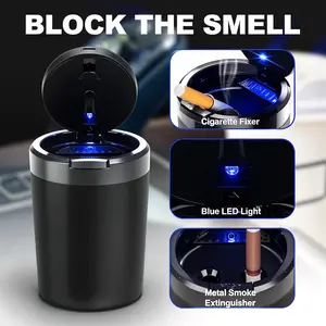 Creative Multifunctional Car Ashtray with Lid, Automatic Design, LED Light Features, Portable and Easy to Install, Car Console Organizer