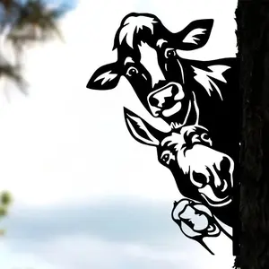 Cow & Duck Design Iron Silhouette, Cute Fence Decor, Garden Party Decor, Garden Sculptures & Statues, Home Decor