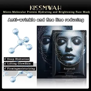 KISSMWAH Micro Molecular Protein Hydrating Brightening Face Mask, 1 box (5 sheets), 8D Hyaluronic Acid Anti-Wrinkle Mask, Deep Hydration, Plump Skin, Reduces Fine Lines, Suitable for all skin types, Gentle Skincare, 24-hour long-lasting hydration.