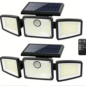 2pc Of Solar-powered LED Motion-sensing Light With A Triple-head Design, IP44 Providing Illumination Both Day And Night. It Automatically Turns On/off At Dawn/dusk, Making It Perfect For Garages, Courtyards, Pathways, And Enhancing Outdoor