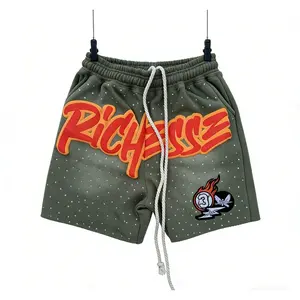 Y2K Rhinestone Letter Basketball Shorts Men's Streetwear Baggy Loose Fit Cotton Casual Hip Hop Summer Outfit Shorts