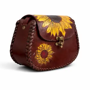 Handmade Leather Crossbody Purse Western Tooled Leather Handbag Artisan Crafted Genuine Cowhide with Vintage Brass Clasp & Braided Edges for Cowgirl Style